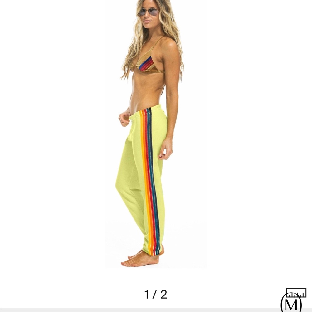 Aviator Nation Light Yellow Joggers with Multicolor Stripe
